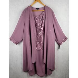 Le Bos 20W Midi Dress Cardigan 2 Pc Set Rose Pink Sequins Floral Wedding Formal